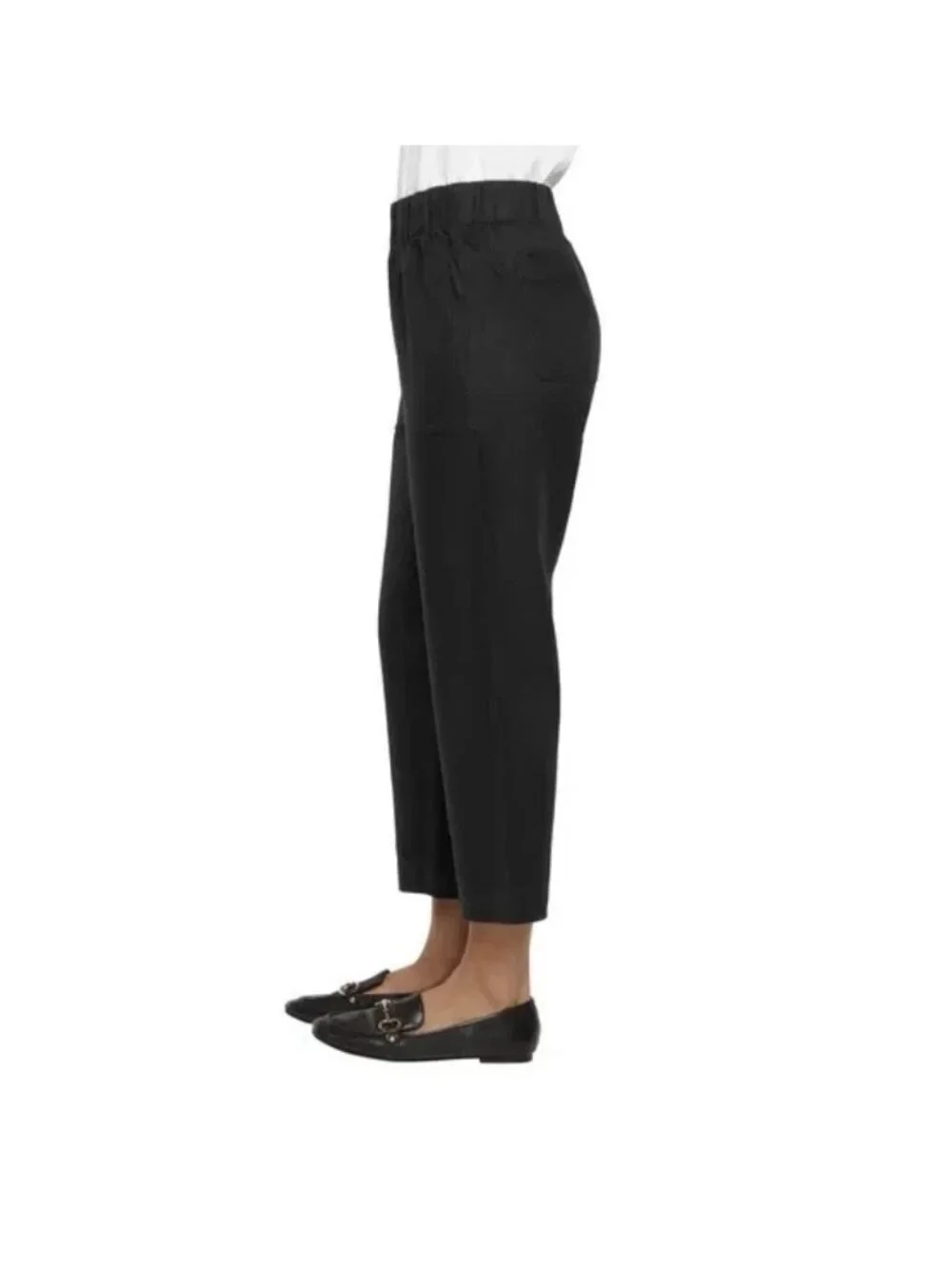 NWT Banana Republic Women's L Linen Blend Tapered Crop Pants Black F1288